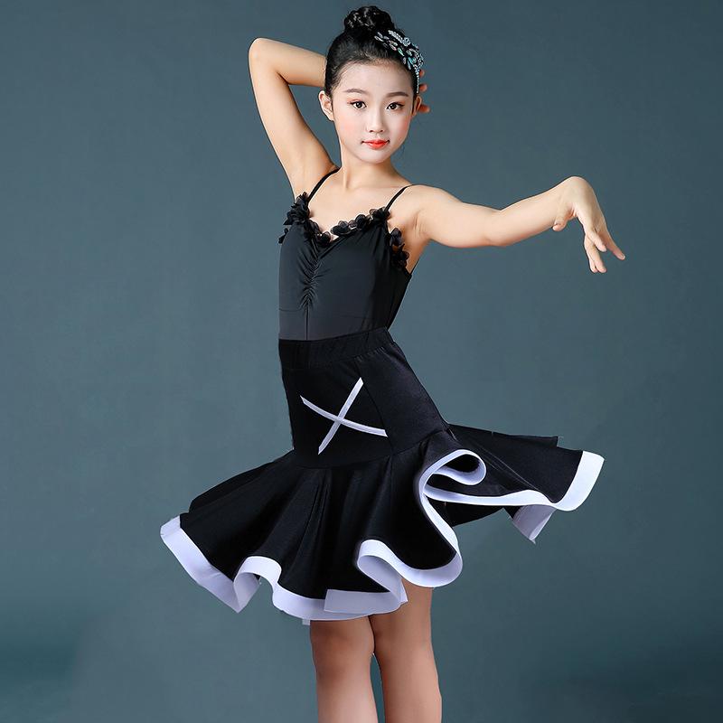 Children's Summer Latin Dance Costume - Girls' Short Sleeve Spaghetti Strap Skirt Set