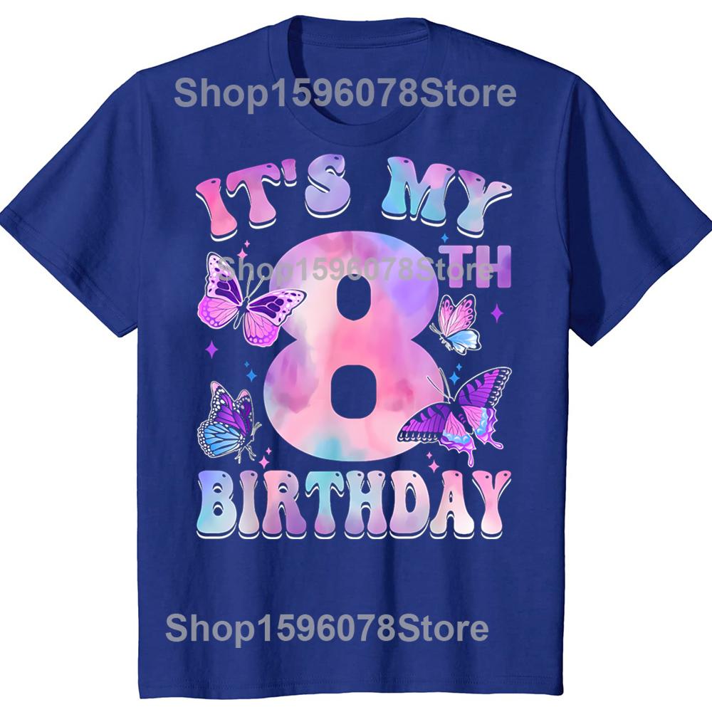 Its My 8th Birthday Butterfly Theme 8 Year Old Party Girl TShirt Men Women Cotton Short Sleeve Oversized Loose Tshirt Tops