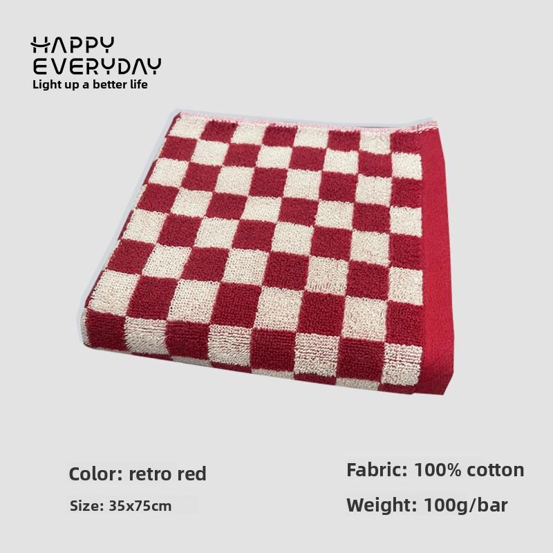 Checkered Bath Towel Cotton Face Towel Adult Absorbent Towels Gift Towel Supplies Bathing Tools
