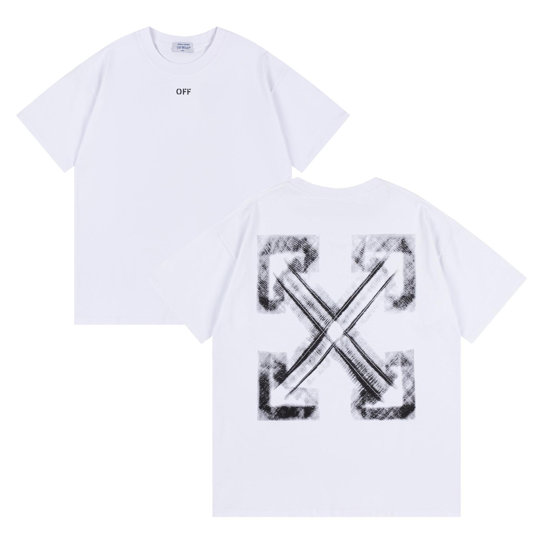 

9014 Off-White 2025 Spring/Summer New Rendering Arrow Pattern Round Neck Hooded Short Sleeved Men s and Women s T-shirts S