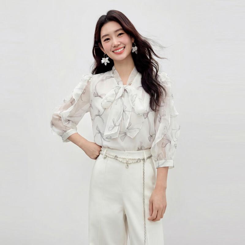 Элегантная блузка Qiushui Yiren с рюшами и завязками на шее L