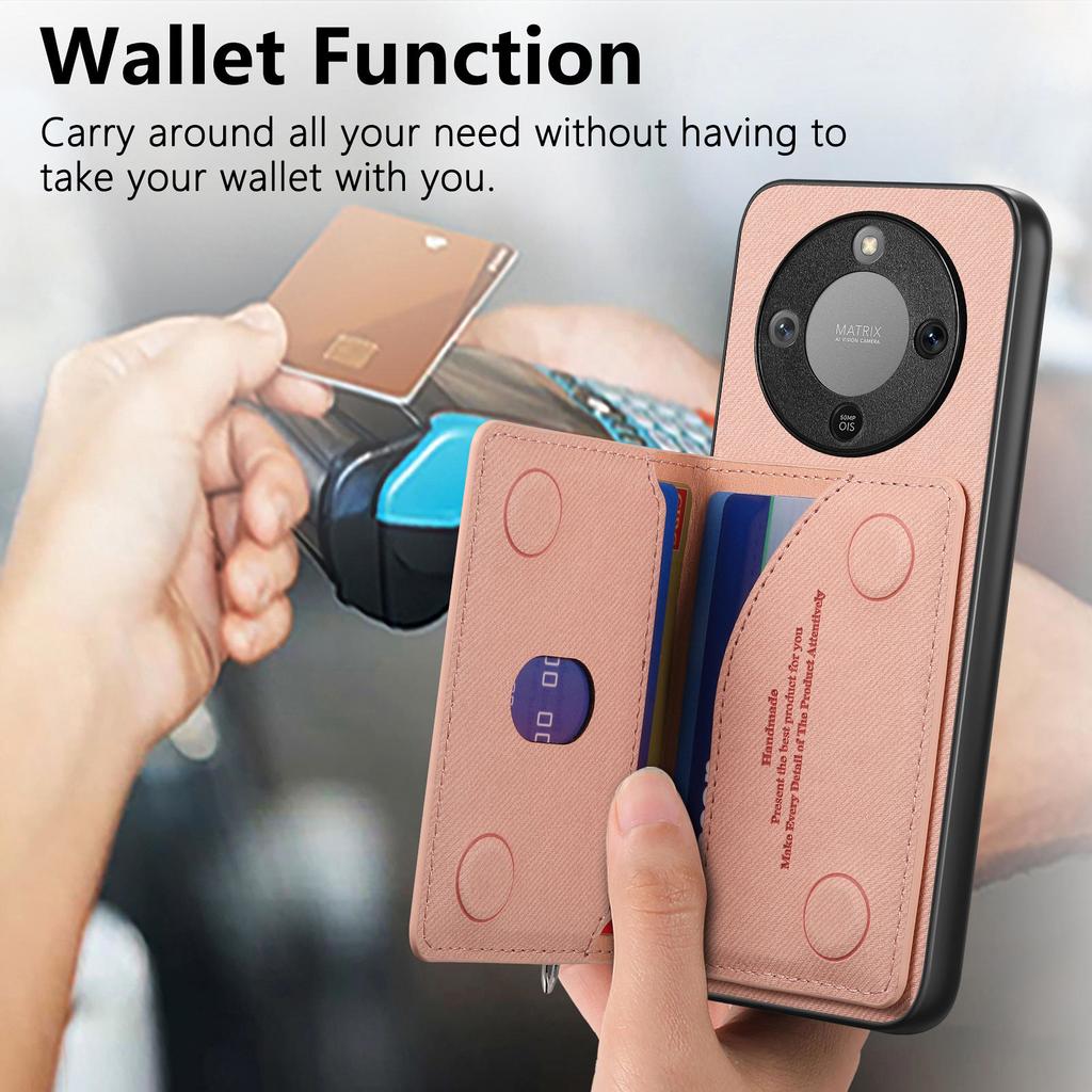 Phone Case For Honor Magic8 Lite 5G / X9d 5G / X70 5G Zipper Card Holder Kickstand Jeans Cloth Texture Leather Back Cover