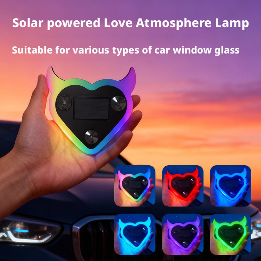 Solar Powered Car Neon Light Wireless Heart Shaped Led Ambient Light Suction Cup USB Rechargeable Atmosphere Breathing Lamp