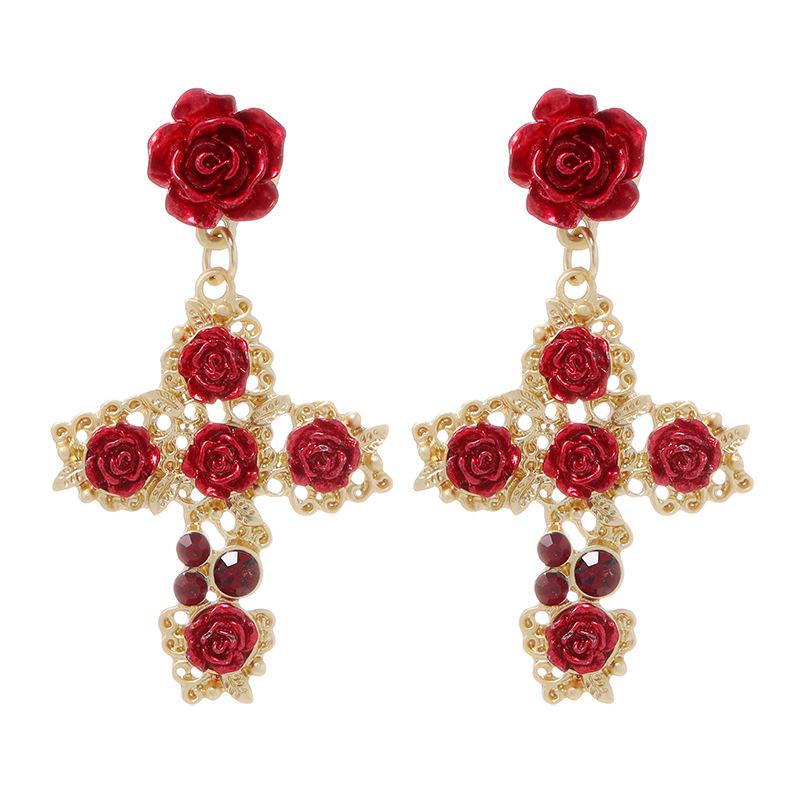 S925 Silbernadel Retro Barock Rosenblüten Ohrstecker Damen Lange Temperament Quastenohrringe Brautohrringe