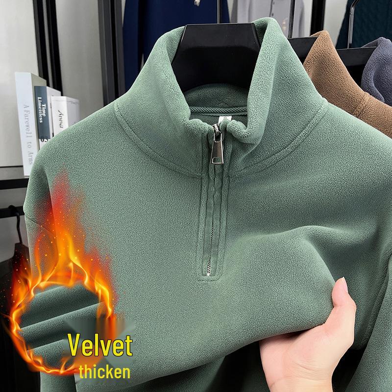 2025 Men s Fashionable Warm Half-Zip Sherpa Fleece Sweatshirt with Stand Collar L