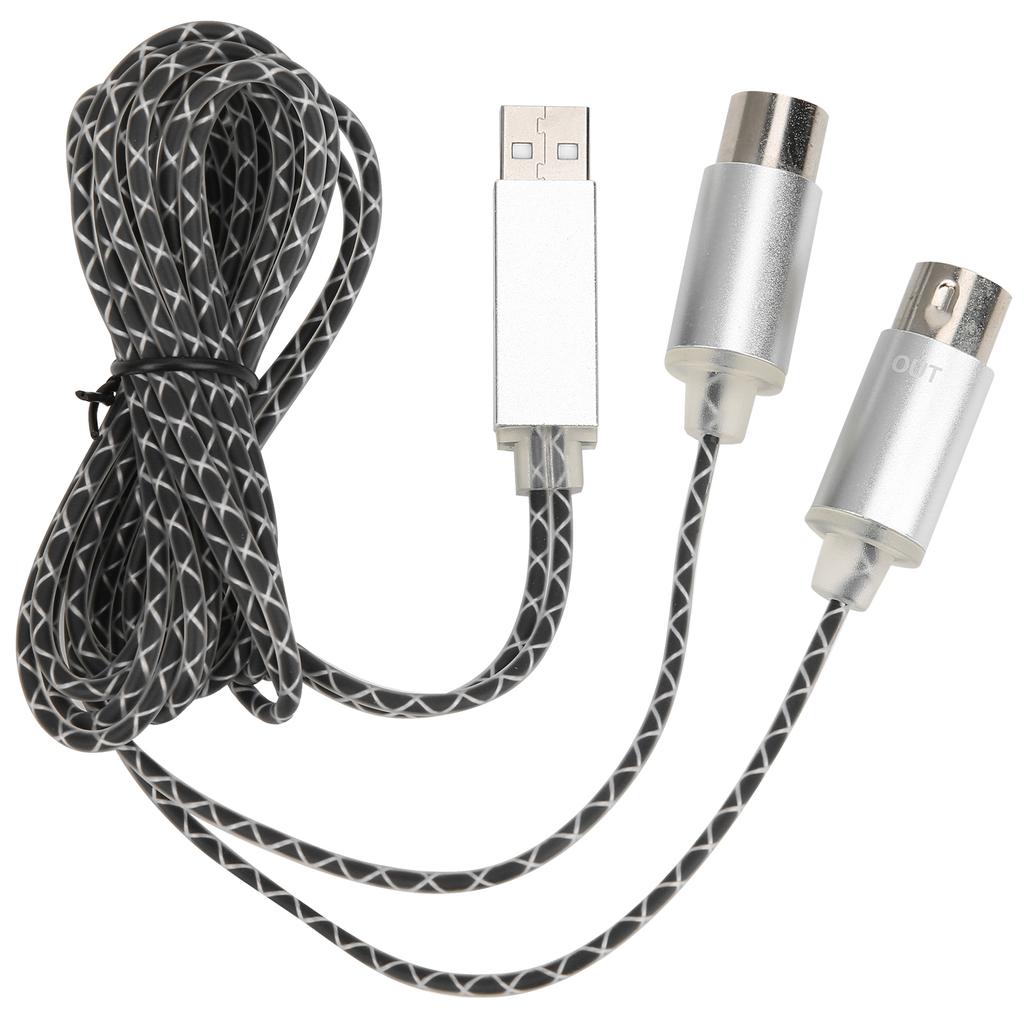 70.9in MIDI Cable to USB IN OUT Converter Cable with Indicator Light FTP Processing Chip Metal Shell