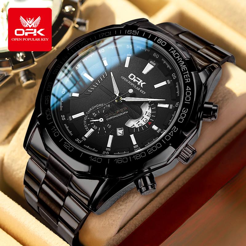 OPK 8108 Fashion Original Man Watch Waterproof Chronograph Luminous Date Business Steel Strap Quartz Wristwatches For Man