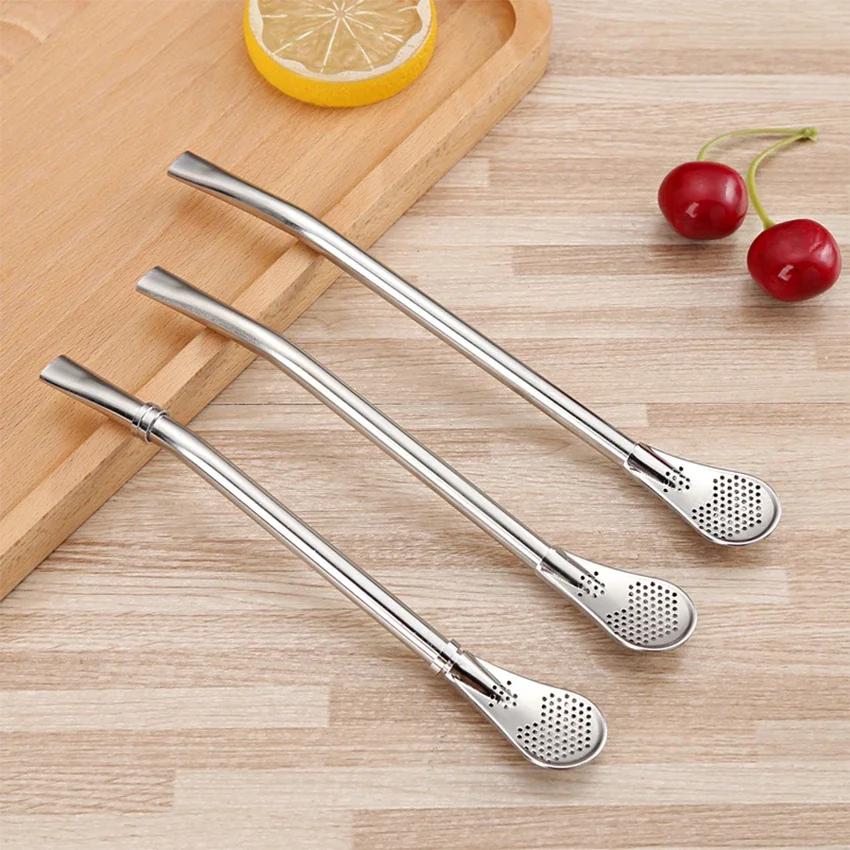 Stainless Steel Drinking Straw Spoon Tea Filter Yerba Mate Tea Straws Reusable Filtered Spoon Tea Tools Drinking Accessories