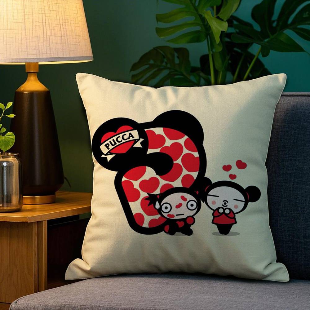 Kawaii P-Pucca Anime Pillow Case Plush Fabric Soft Double Sided Print Sofa Cushion Cover Throw Pillow Covers