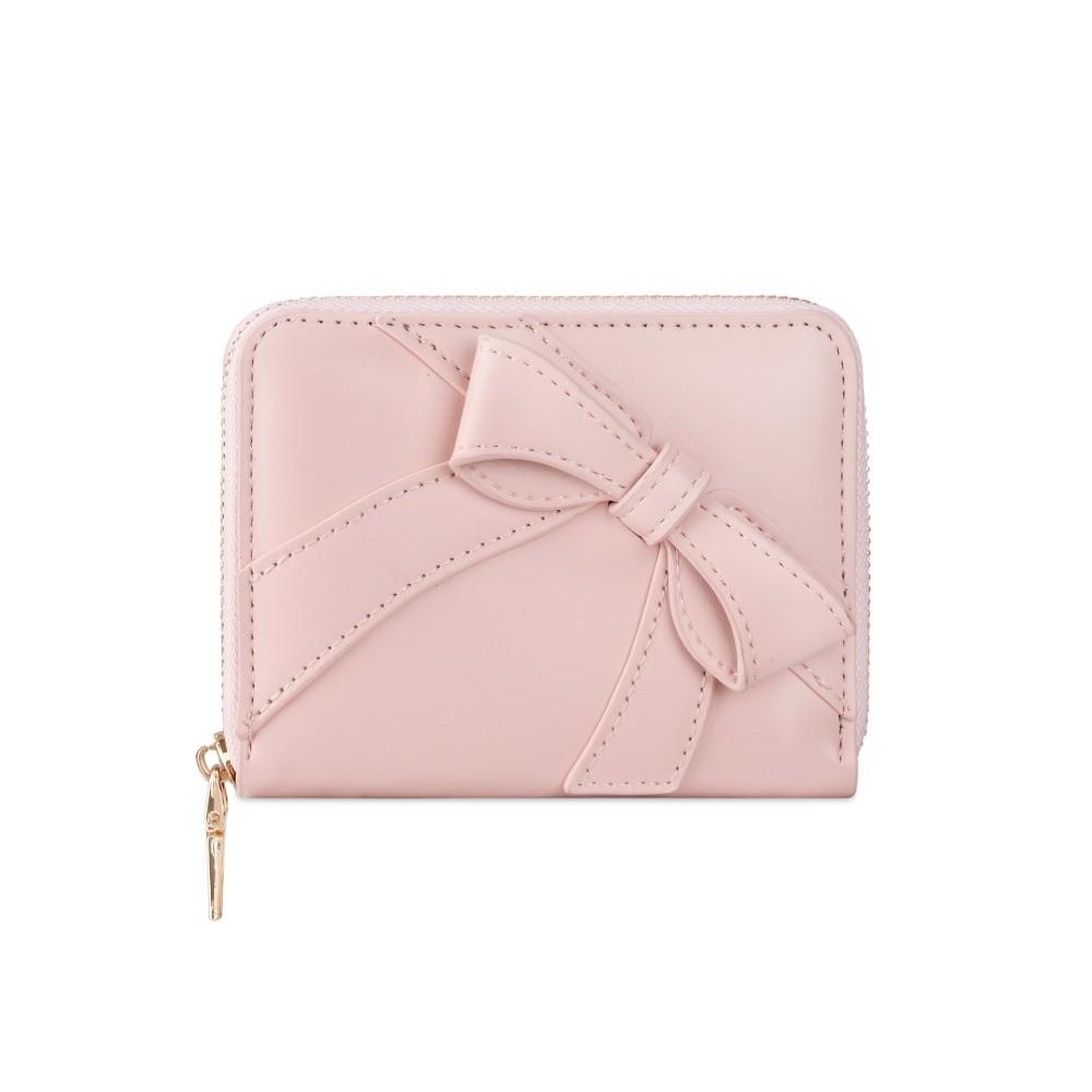 

Fashion Zipper Fashion Wallets PU Leather Solid Color Card Holder Cute Bow Multi-Card Slot Coin Pouch Women рожевий