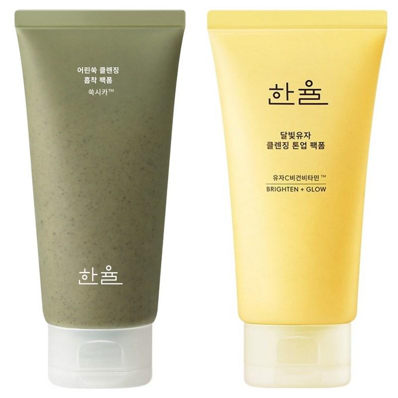 Hanyul Young Mugwort Cleansing Absorbing Pack Foam 120ml + Moonlight Yuja Cleansing Tone-Up Pack Foam 120ml, 1 Set