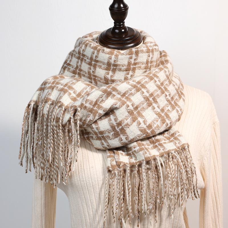 Scarf women's 2025 new autumn and winter fashion sweet imitation cashmere scarf medium and long warm plaid shawl
