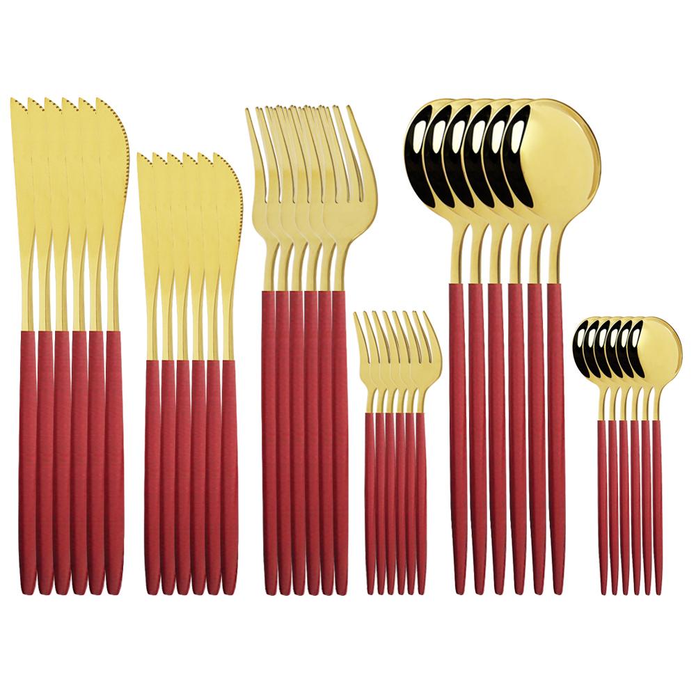 36Pcs Stainless Steel Mint Gold Dinnerware Set Dessert Knife Cake Fork Coffee Spoon Cutlery Set Kitchen Tableware Silverware Set