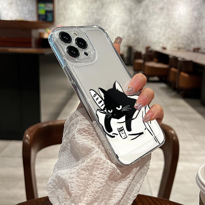 Lazy Black Cat Applies To Apple 16plus Mobile Phone Case iPhone17promax Cute 15 Transparent 14 Anti-drop Cover
