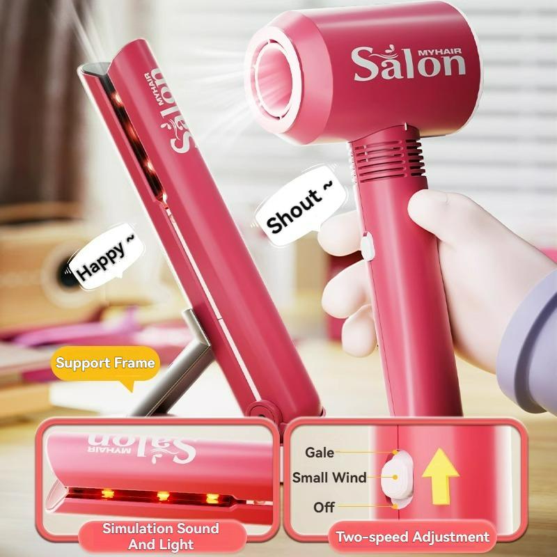 Kids Salon Makeup Cosmetics Curling Wand Hair Drier Princess Dress Up Girl Beauty Play House Educational Fun Game Toy Girls Gift
