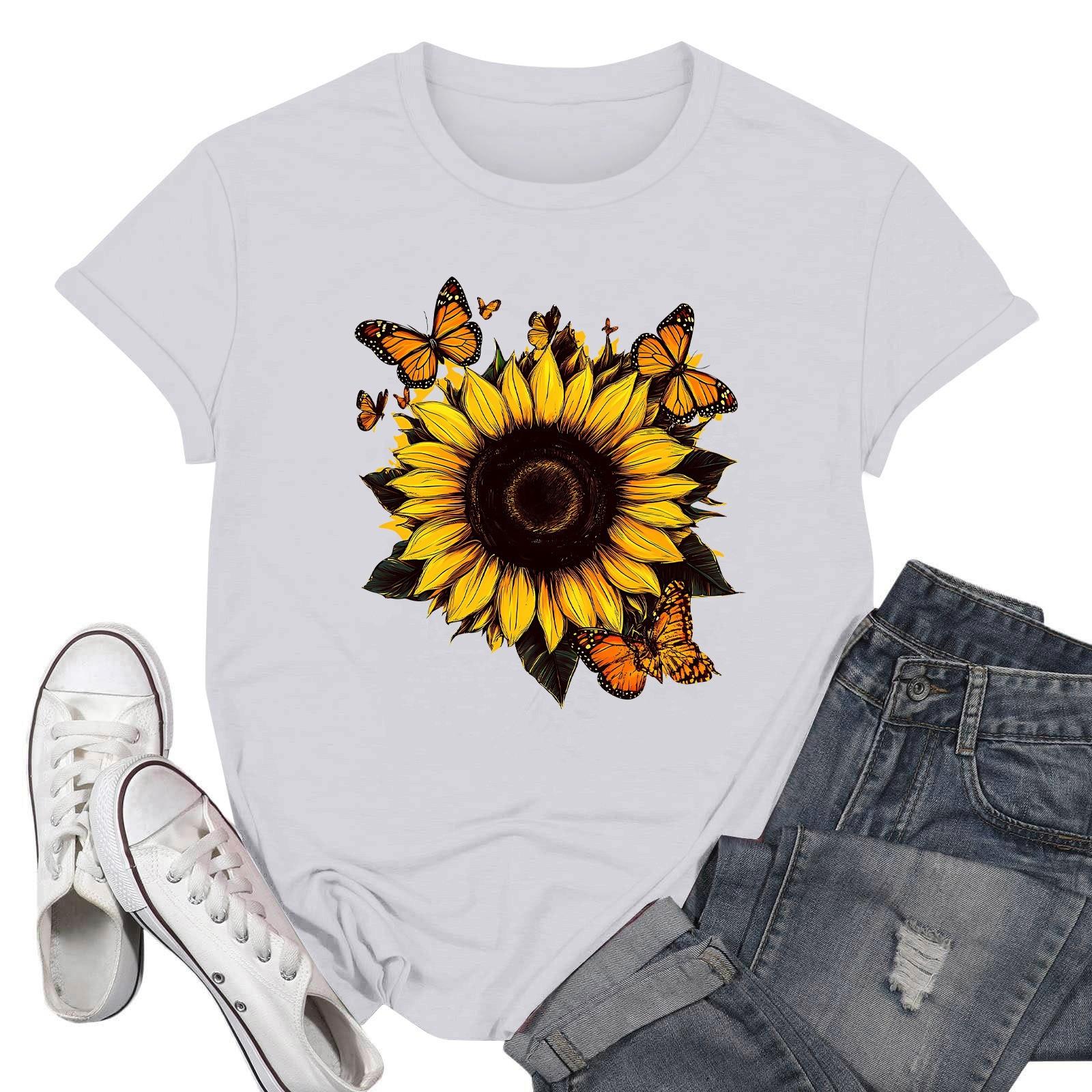 

Жіночі модні повсякденні пуловери з принтом і круглим вирізом з короткими рукавами XL білий