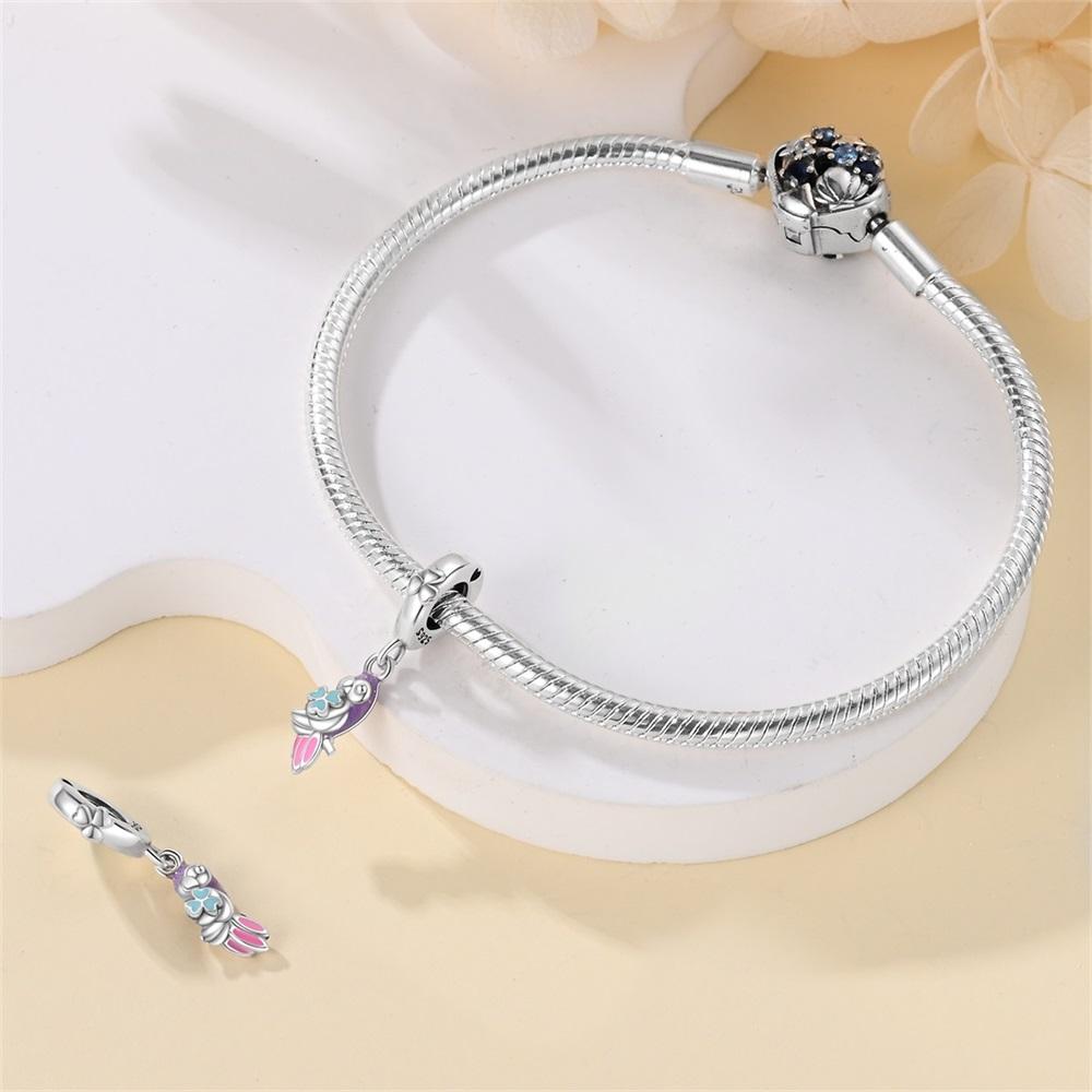 Original Copper Charms Luxury Purple Parrot Animal Pendant Beads Fit Bracelet Diy Women Making Delicate Gift