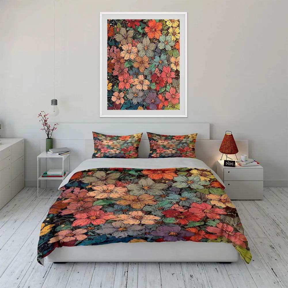 Colorful Floral Pattern Decor Set Bedding Set with 1 Duvet Cover 2 Pillowcases Single Double King Queen Gift