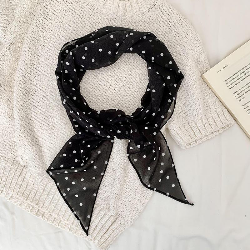 

Brown polka dot silk scarf printed high-end versatile accessories neck women s new headband tied hair long scarf