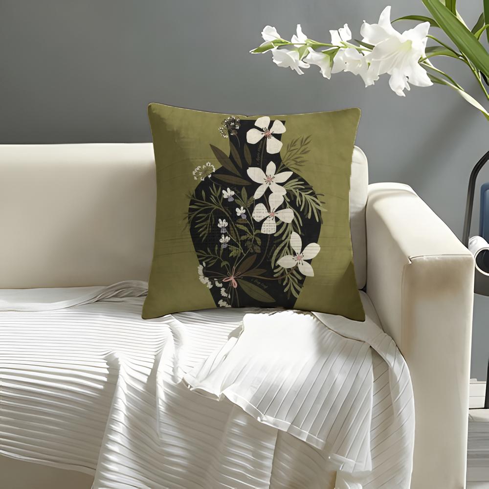 Hot Vintage vase print Pillow Case Natural Linen Organic Fabric DoubleSided Printing Sofa Home Decor Cushion Cover