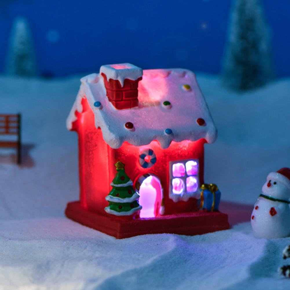 Diy Christmas House Ornaments Simulation Miniature Handicraft With Lights For Xmas Holiday Party Decor