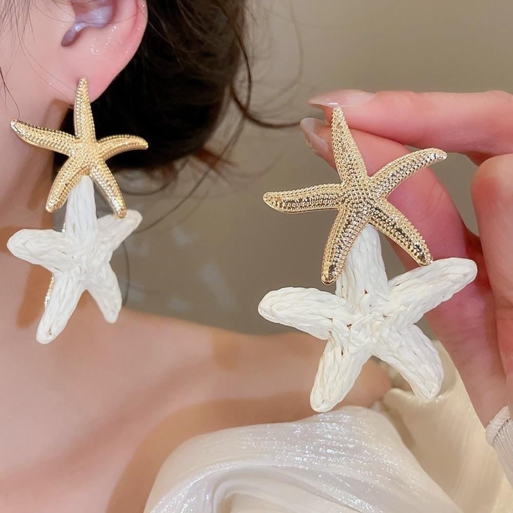 Elegant Starfish Ear Pendant Raffia Grass Star Dangle Earrings Starfish Earrings  Summer