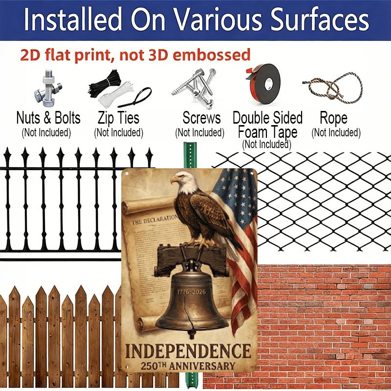 2D Flat, 7.87*11.8 Inch Retro America 250th Anniversary Aluminum Wall Sign - Suitable for All Indoor/Outdoor Decoration, Commemorative Plaque with