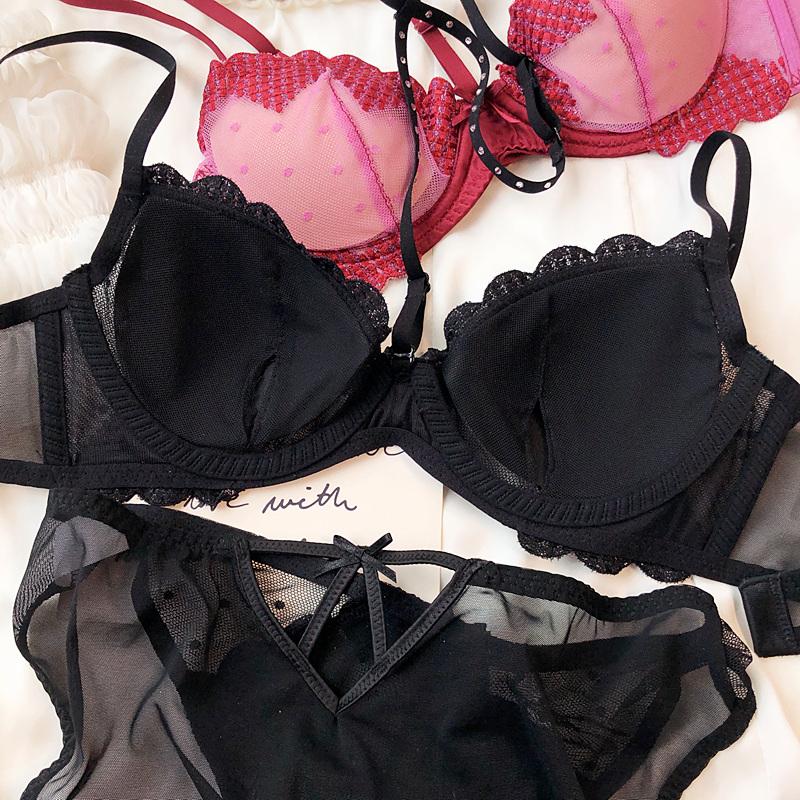 French Sexy Halter Underwear for Women Lace Love Embroidery Bra Set Shiny Diamond Lingerie Comfort Bras Hollow Panties Set