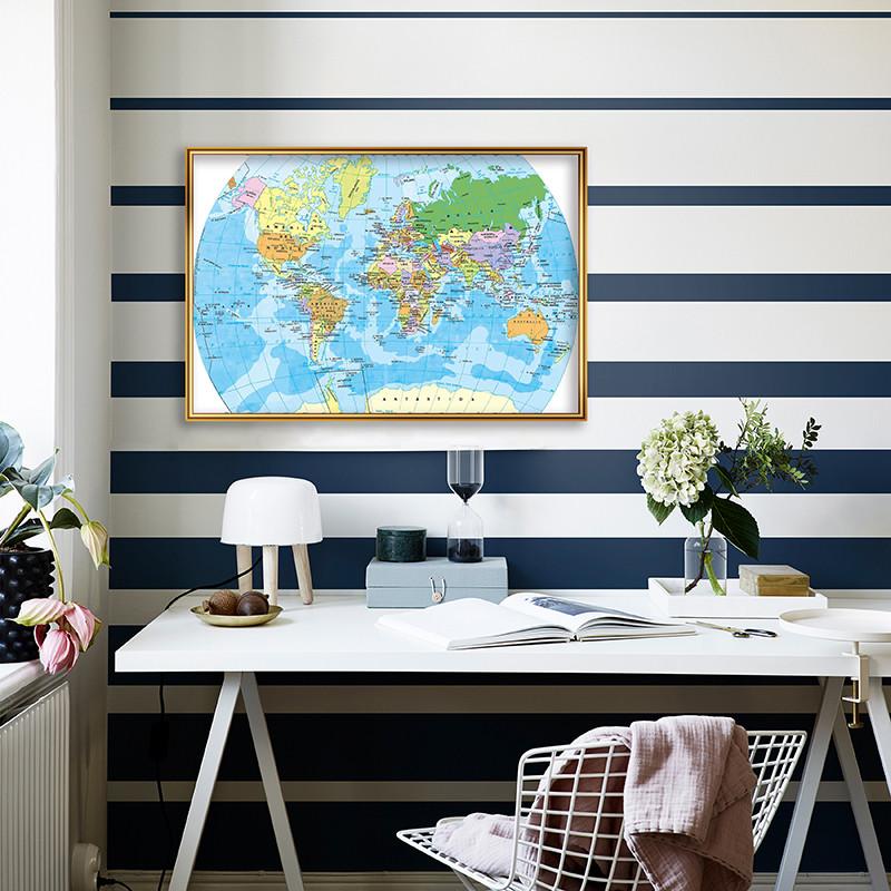 Spanish World Map Poster Large Wall Art Decorative Educational Map for School Home Office Study
