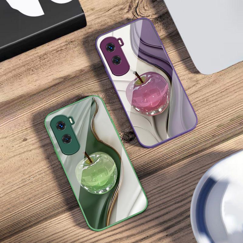 Transparent colored apple For Honor 200 90 8X 9X Pro Lite P50 P40 Nova 10 11i P60 Magic4 6 Mate 20 50 Tempered Glass Phone Case
