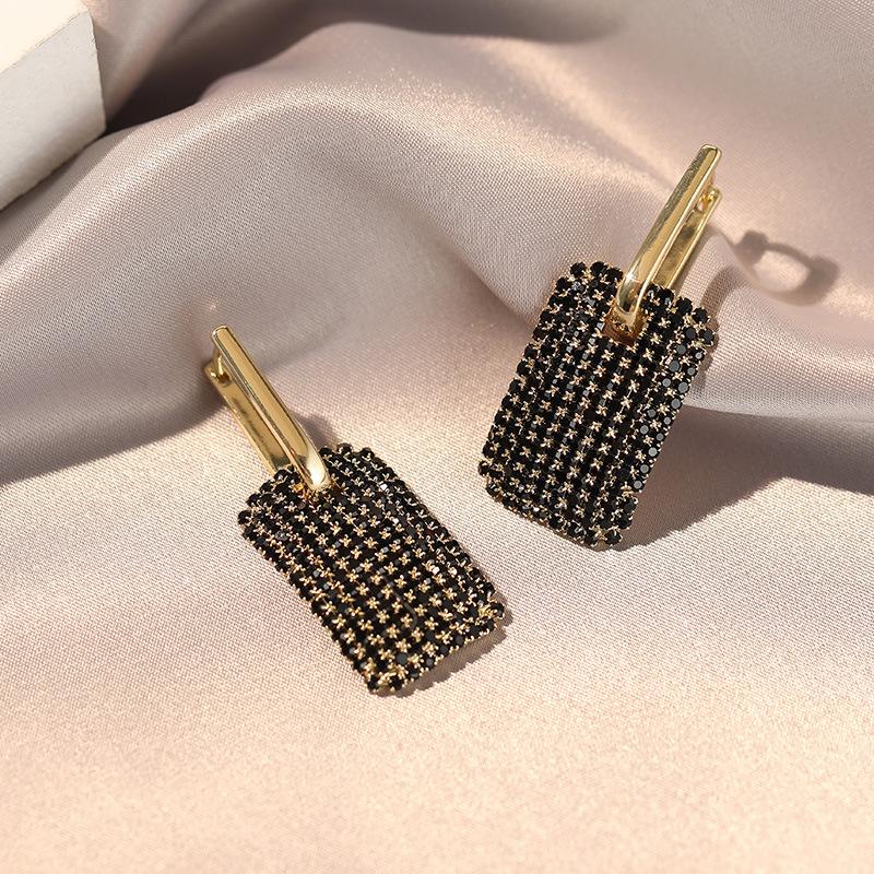 Trend Unique Design Elegant Exquisite Light Black Zircon Geometric Earrings Female Jewelry Party Premium Gift
