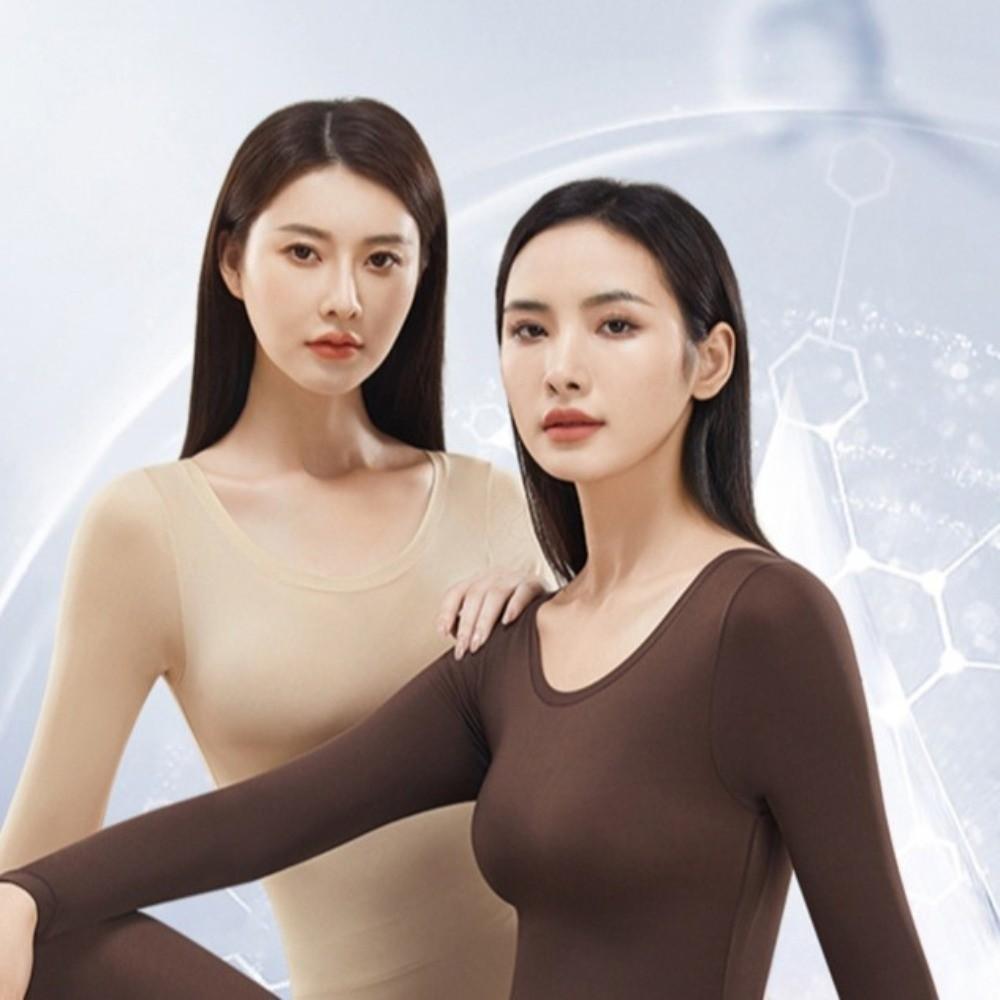 Round Neck Thermal Underwear Tops and Pants Set Warmth Long Pants Women Thermal Clothes  Undershirt