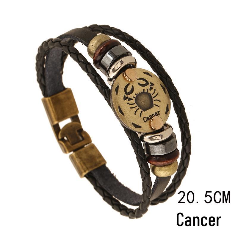 Twelve Constellations Genuine Leather Multi-layer Bracelet - Retro Woven Design for Couples