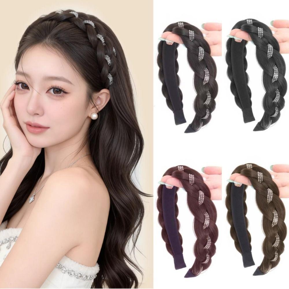Head Hoop Rhinestones Twist Braided Hairband Elegant Fishbone Braids Hair Bands  Party