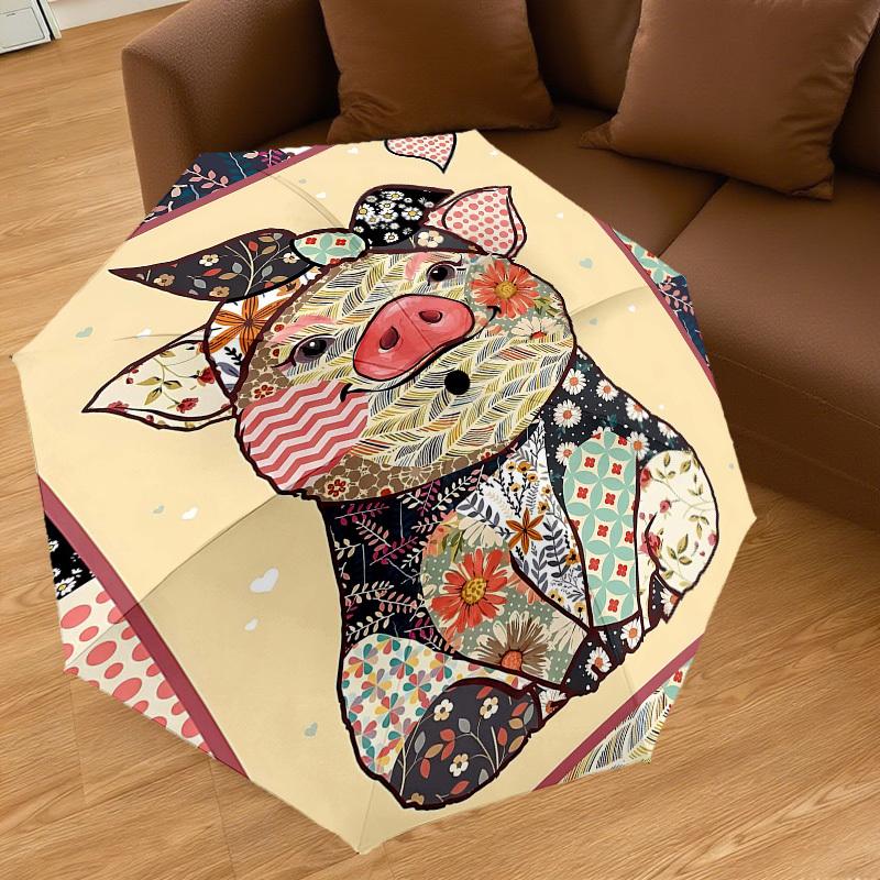 1PC Piggy Pattern Umbrella-8-Rib Reinforced, Automatic Open, Lightweight & Durable, Fashion Accessory for Outdoor, H0383
