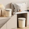 Beige Plastic Trash Can with Lid Push Button Round Wastebasket Odor-Proof Bathroom Kitchen Garbage Bin Desk Bedroom Dustbin