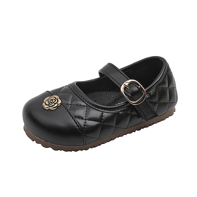 Xiaoxiangfeng rhombus small leather shoes spring new girls flower princess shoes soft-soled Mary Jane shoes the inner length of size 21 is 13.5cm