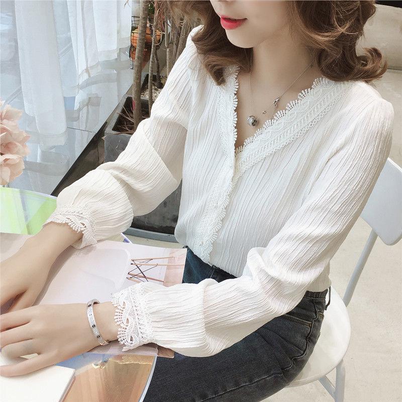 2026 Spring & Autumn White Lace Patchwork Women's Fashion Shirt - Versatile Design
