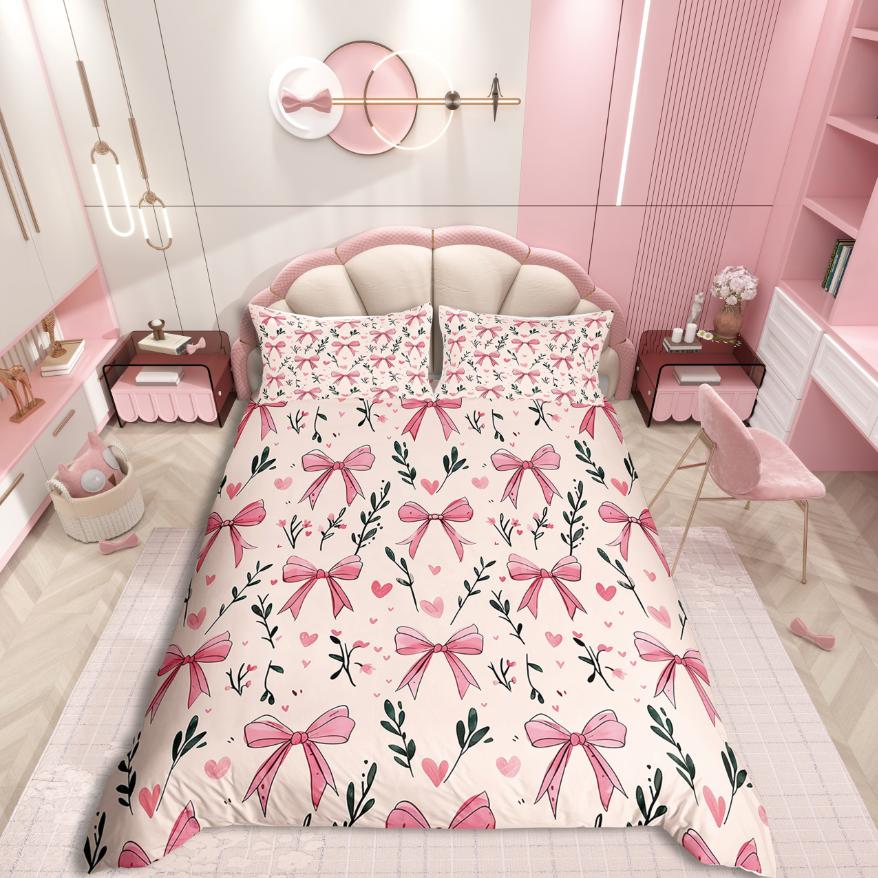 Homewish Süßes Schleifenknoten Bettbezug-Set Schickes Blumenmuster Für Mädchen Bettwäsche-Set Tanz Ballett Thema Dekor