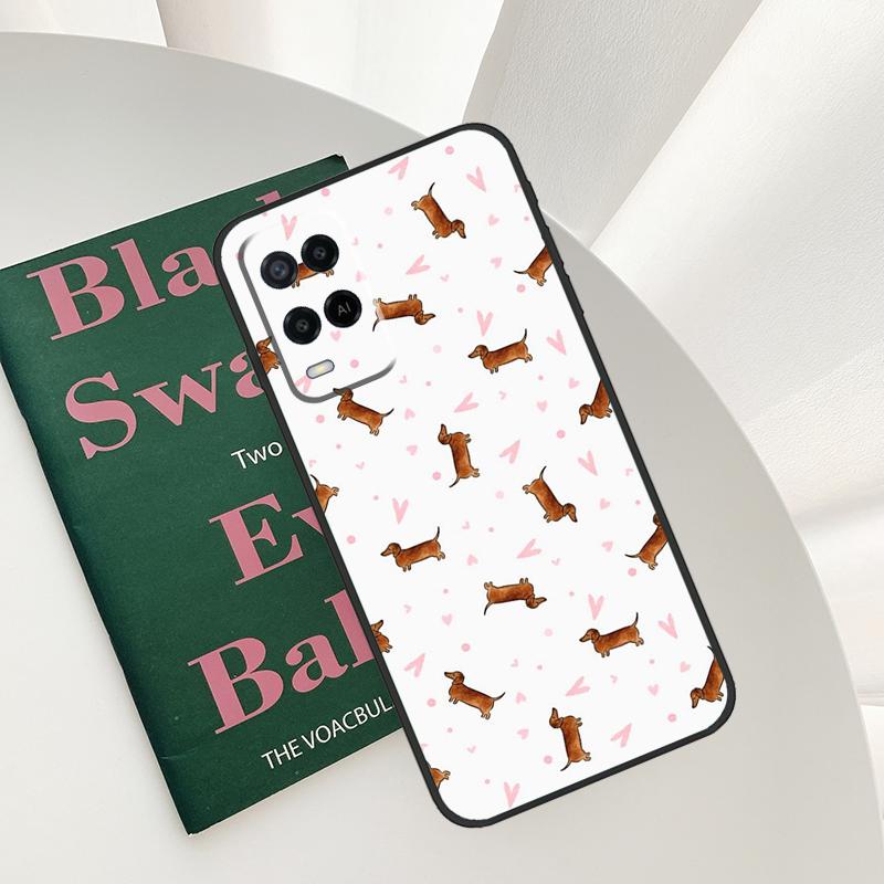 Cartoon Dachshund Sausage Dog Case For Oppo A58 A78 A98 A15 A16 A17 A52 A72 A76 A96 A54 A74 A94 A57 A77 A54S A57S Cover