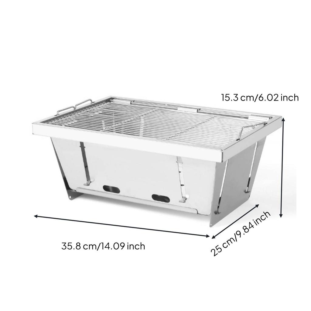 Folding Coal Grill Compact Stainless Steel Easy To Set Up for Outdoor Meal