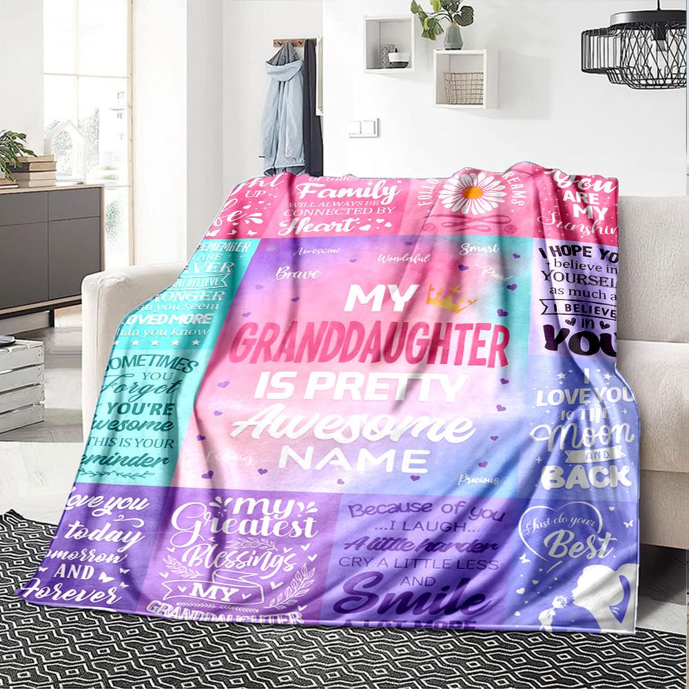 Granddaughter Love Quotes Gift Customizable Blanket Customize Your Name Durable Comfort Perfect For Sofa Couch Office Bed Picnics Allseason Use Modern