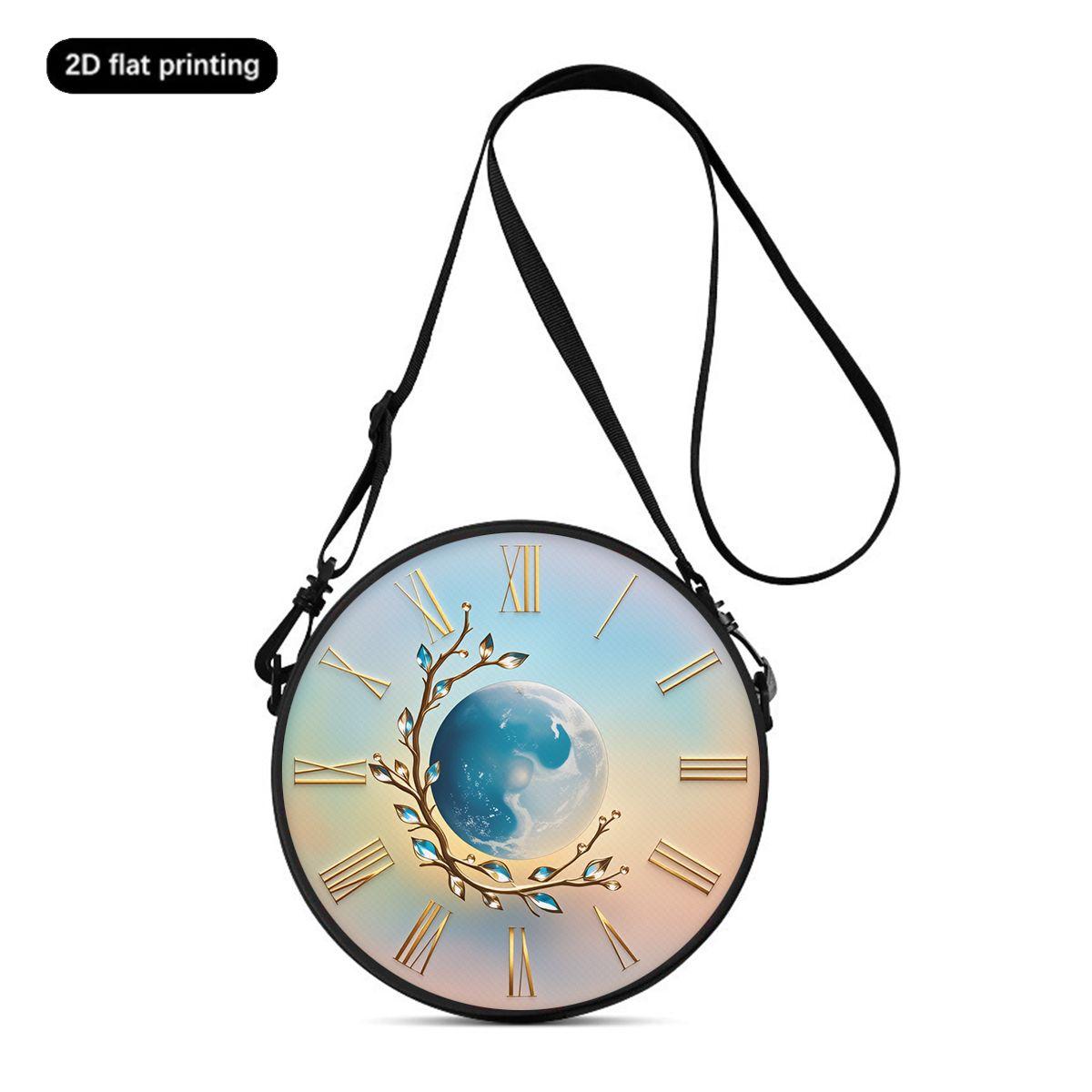 Fancy Style Studio Klokprint Ronde Schoudertas Casual Messenger Bag Dagelijkse Verstelbare Riem Crossbody Tas voor Vrouw Beste Cadeaus 2D Plat white