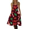 Rochie de petrecere sexy retro cu umerii goi și imprimeu de Crăciun pentru femei, pentru celebrarea sărbătorilor