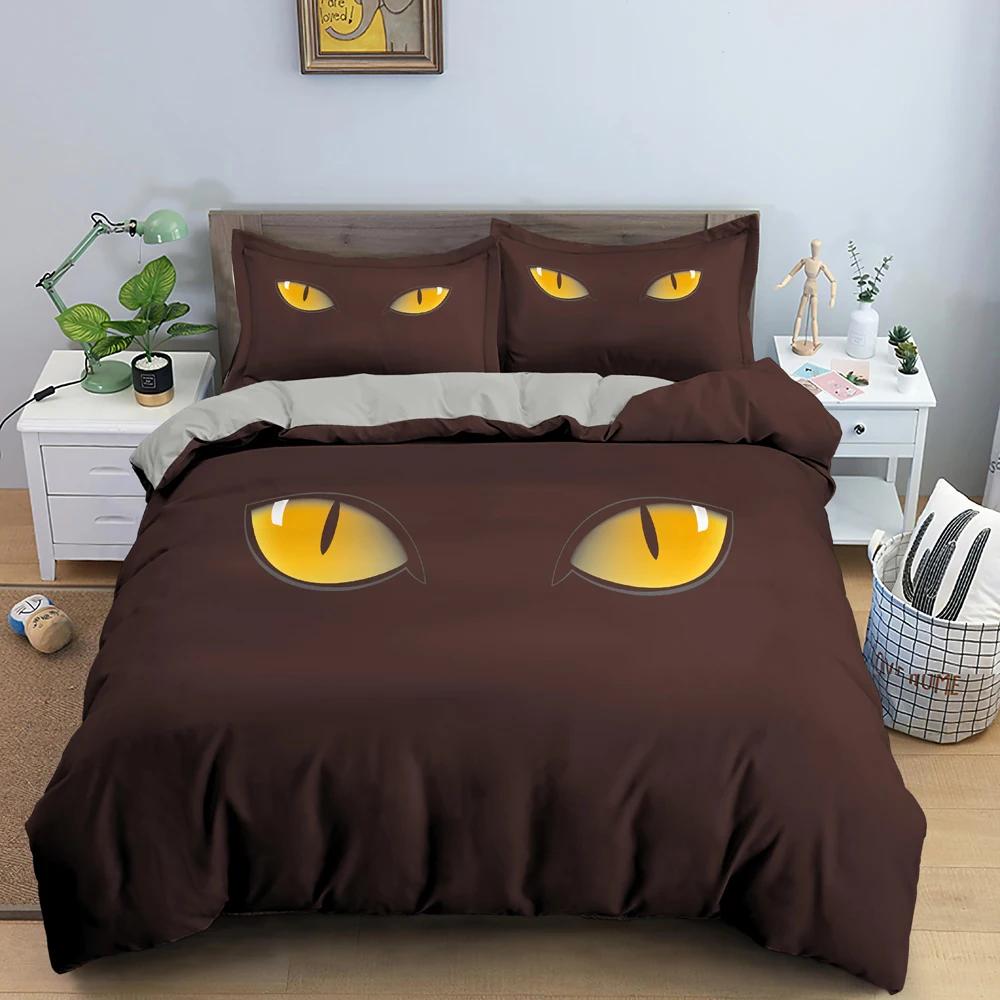Cartoon Cat Duvet Cover Kawaii Black Kitty For Kids Teens Women Girls Pet Animals Polyester Quilt Cover For Bedroom Decoration