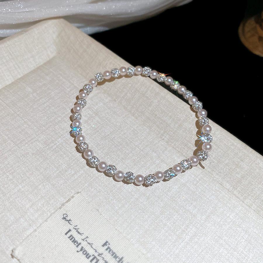 Korean Elegant Diamond-Inlaid Geometric Pearl Bracelet: Light Luxury & High-End Feel Women s Jewelry