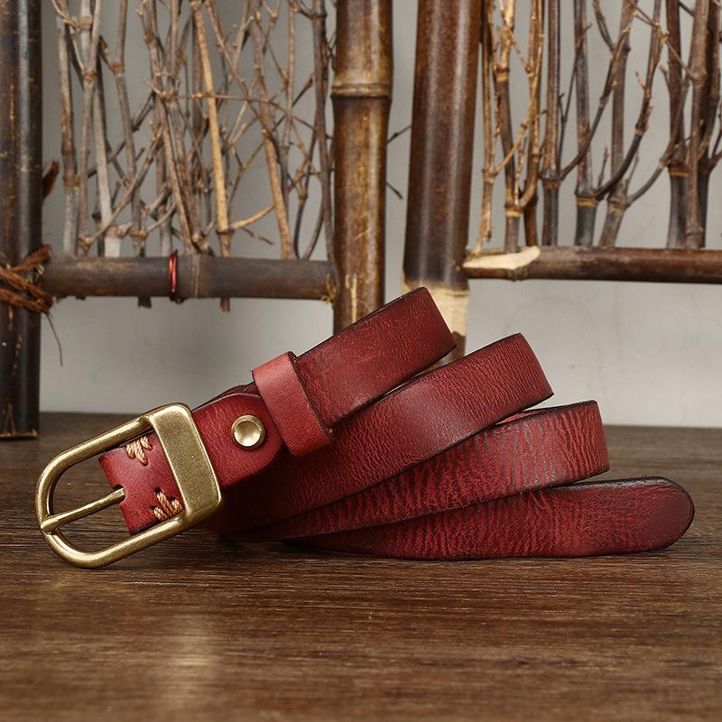 2.3Cm Wide Retro Washed Old Thin Belt Women'S Genuine Leather Pure Cowhide Fashion Trend Versatile Women'S Narrow Belt