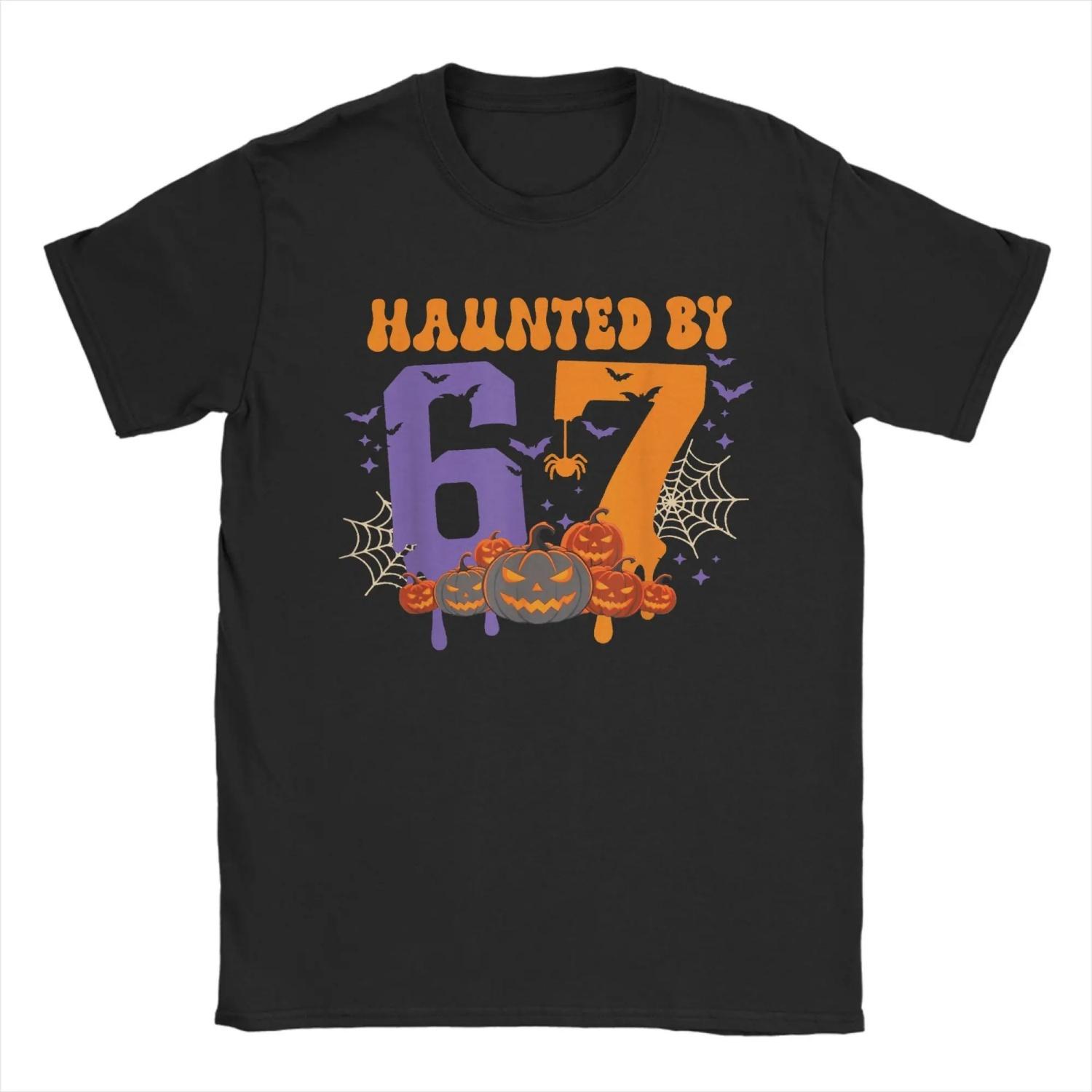 

Haunted by 67 Funny Six Seven Meme 6 7 Halloween Cotton T-Shirt For Summer treetwear T Shirts O Neck Harajuku Tees Oversize S чёрный