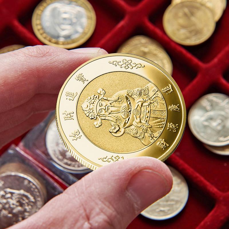 Money And Treasures Will Be Plentiful Lucky Badge Chinese Style May Wealth Come Generously To You God Of Wealth Gold Coin
