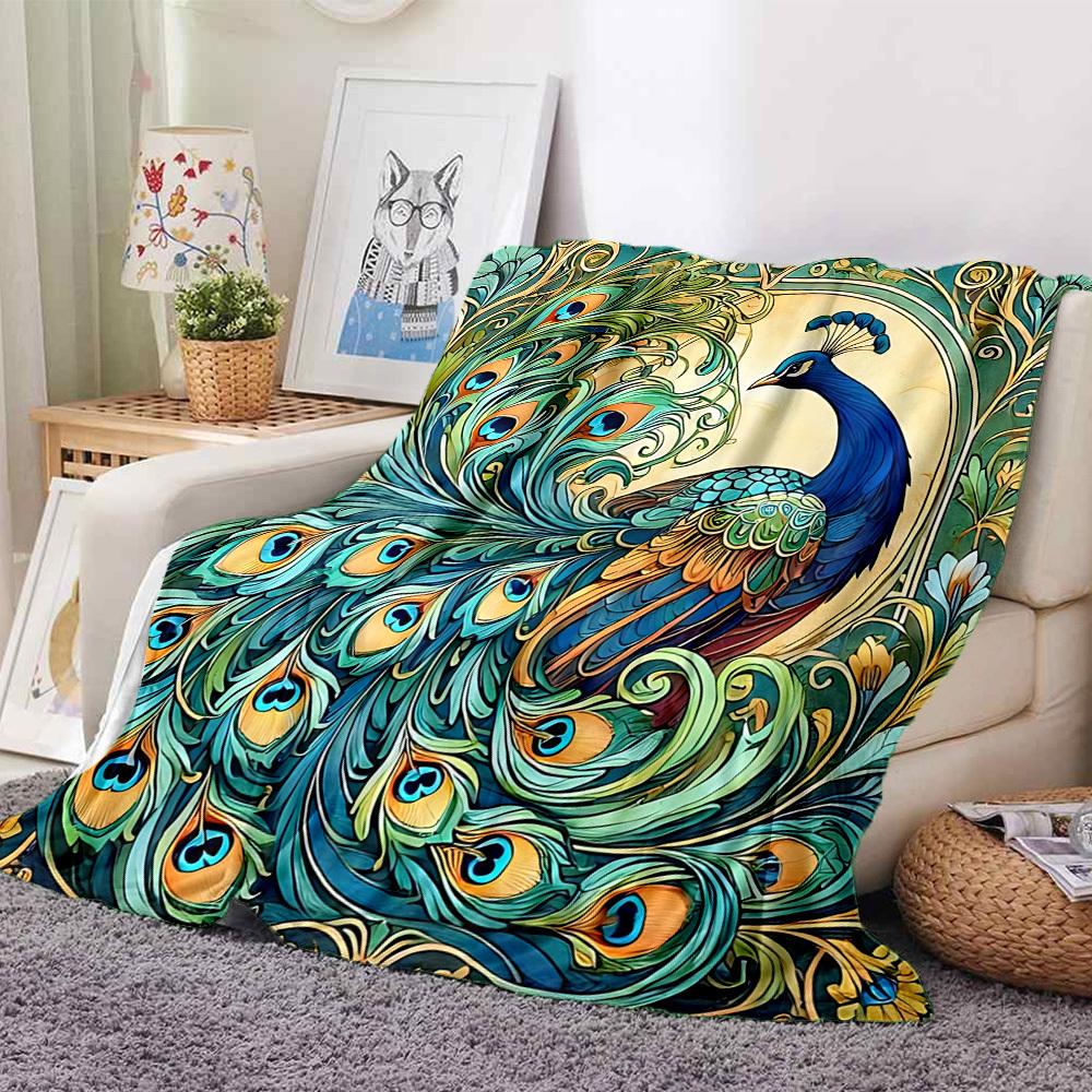 1pc Peacock Art Lightweight Flannel Blanket, Comfortable and Warm Blanket, for Office and Camping Sofa Bed, Livingroom193
